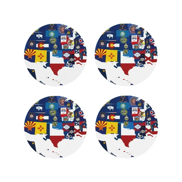 Vsdgher The Map Of United States Print Leather Coasters for Drinks, Durable Drink Coasters 4 Set for Tabletop Protection, Luxurious Home Décor and Housewarming Gift-Round Shape