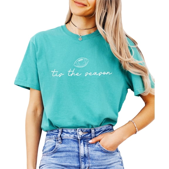Tis the Season Fall Football Shirt for Women and Teens Trendy Funny Game Day Tee Seafoam Shirt Adult Small