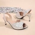 thumbnail image 6 of Samdudou Summer Shoes for Women Open Toe Stiletto Heel Slingback Pumps Scalloped Edge Front Band Sparkly Rhinestone Embellishments Elastic Back Strap Dressy Evening Prom Wedding Footwear, 6 of 9