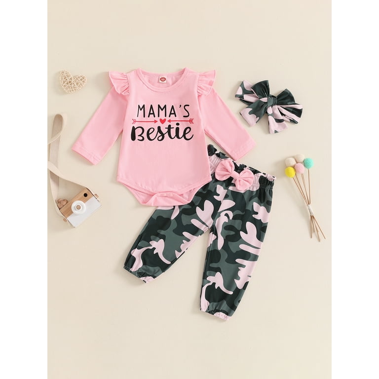 Suealasg Newborn Baby Girls 3Pcs Fall Outfits Long Sleeve Romper