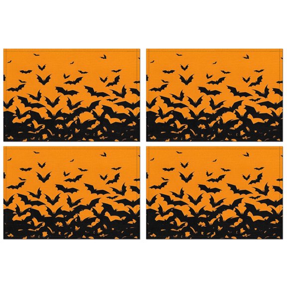Halloween Bat Silhouette Pattern Summer Placemats Table Placemats Set Of 4-Linen Kitchen Washable Placemats Table Mats 11.8"x17.7" Non-Slip Heat Resistant