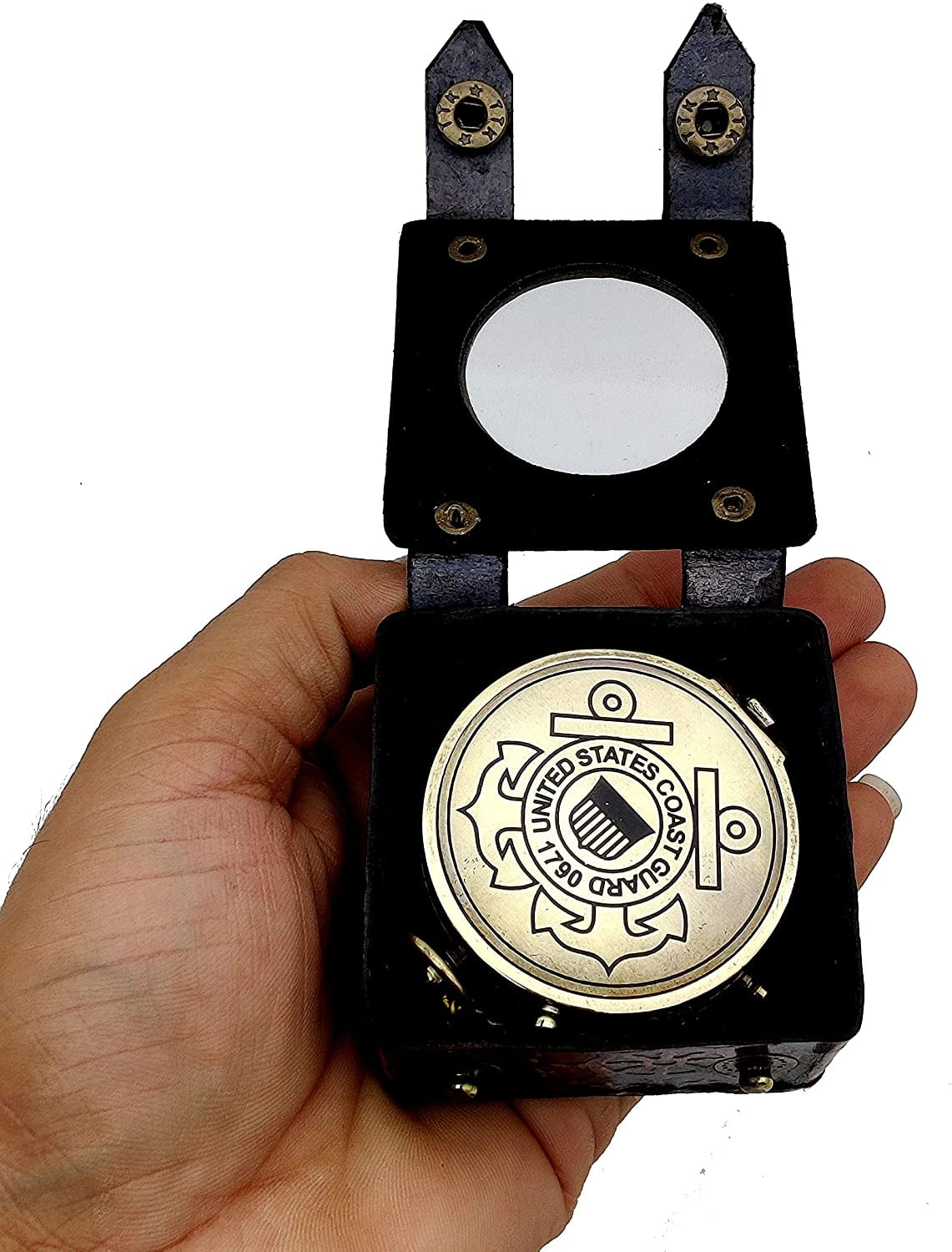5MOONSUN5's US Coast Guard Engraved Brass Military Compass Nautical Marine Gift A Perfect and Unique Gift for Army Person Survival Navigation Compass for Hiking Camping with Leather Display Case