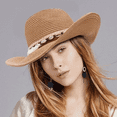 thumbnail image 2 of TELOLY Sun Hat Men and Women Summer Linen Sunshade Flat Brim Jazz Hat Mens Cowboy Panama British Gentleman Hat One Size Fits All Cowboy Hats for Women,Khaki, 2 of 2