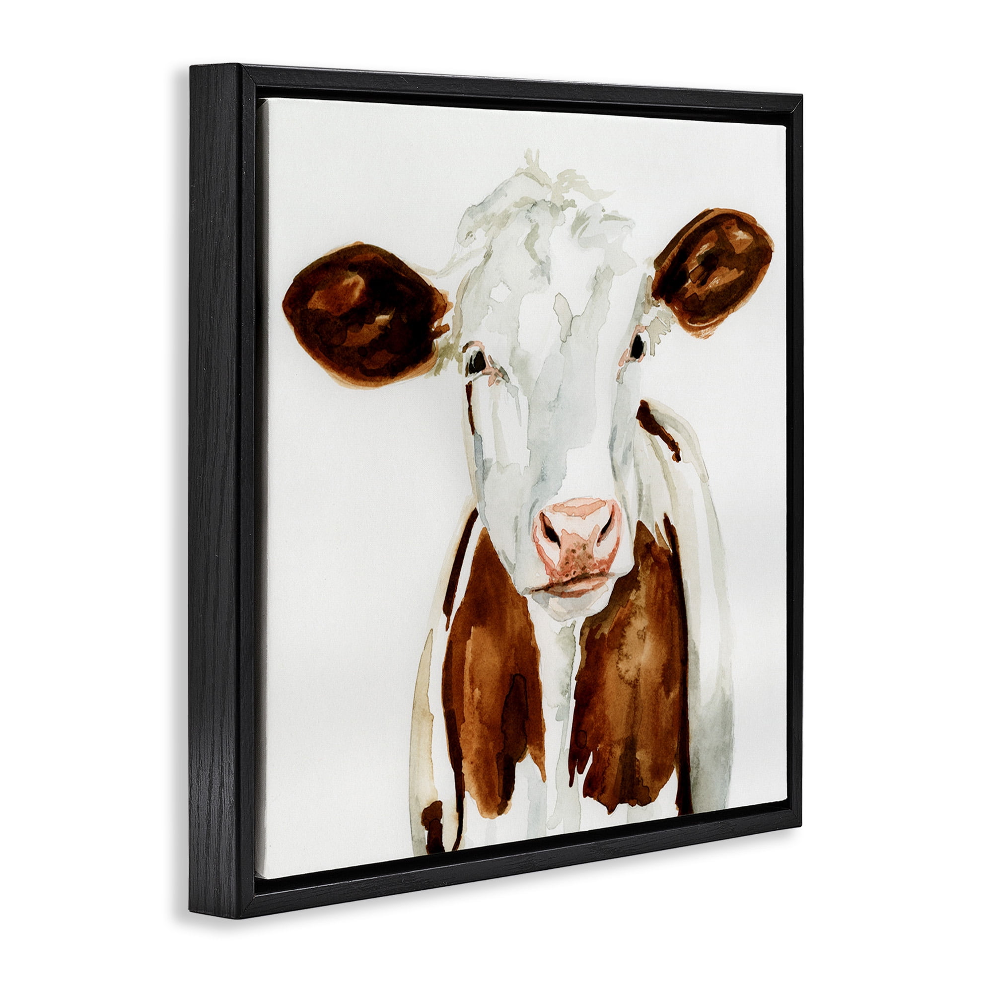 Stupell Industries Farm Cow Neutral Watercolor Animals & Insects Painting Black Floater Framed Canvas Art Print Wall Art, 25 x 25