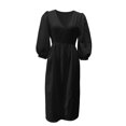 thumbnail image 4 of ZHOGXU Women's Summer Dresses V Neck Puff Half Sleeve Maxi Dress Casual Sundress For Work,Black,S, 4 of 4
