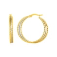 thumbnail image 1 of Women's 14k Two-Tone Gold Three Part Textured Hoop Earrings, 1 of 1