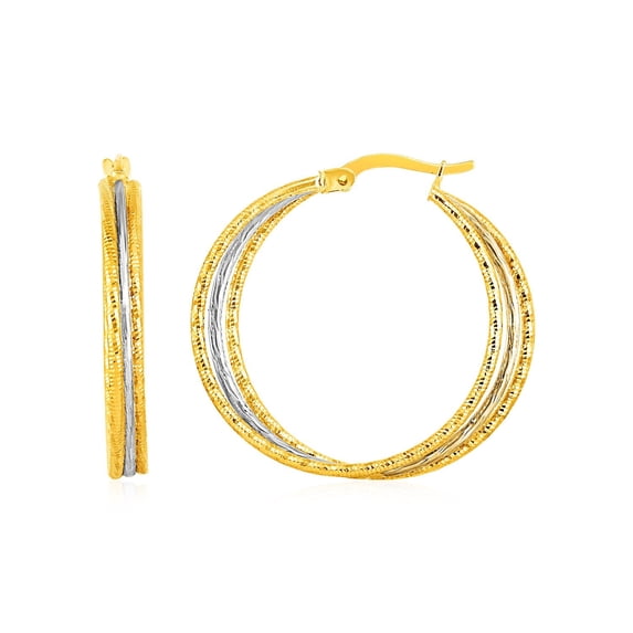 Women's 14k Two-Tone Gold Three Part Textured Hoop Earrings
