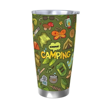 

Salouo Camping 1 Print 20oz Tumbler with Lid Stainless Steel Vacuum Insulated Tumbler Durable Insulated Coffee Mug Thermal Cup with Splash Proof Sliding Lid-Without Straw