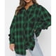 thumbnail image 2 of Camisa a cuadros Manga larga Bolsillo de solapa Tops sueltos casuales de un solo pecho para mujer Verde XL, 2 of 6