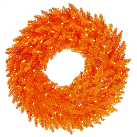 Vickerman 24" Orange Artificial Christmas Wreath, Orange Dura-lit Incandescent Mini Lights - Faux Fir Christmas Wreath - Indoor Seasonal Home Decor