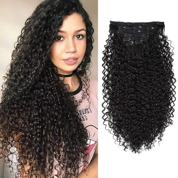 26 inch Kinky Curly Clip In Hair Extension. Double Weft Full Head Japanese Heat Resistance Fiber 140g Synthetic Hair Extensions For Women 7pieces (#2)