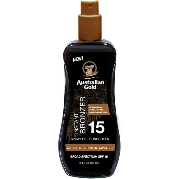 Australian Gold Spray Gel Sunscreen with Instant Bronzer SPF 15 8 oz