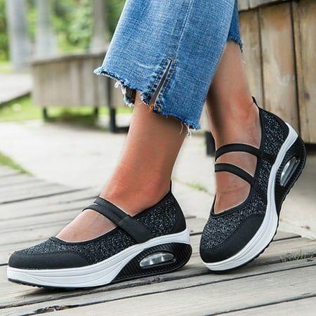 

NEGJ Slip On Breathe Mesh Walking Shoes Women Fashion Sneakers Comfort Wedge Platform Loafers