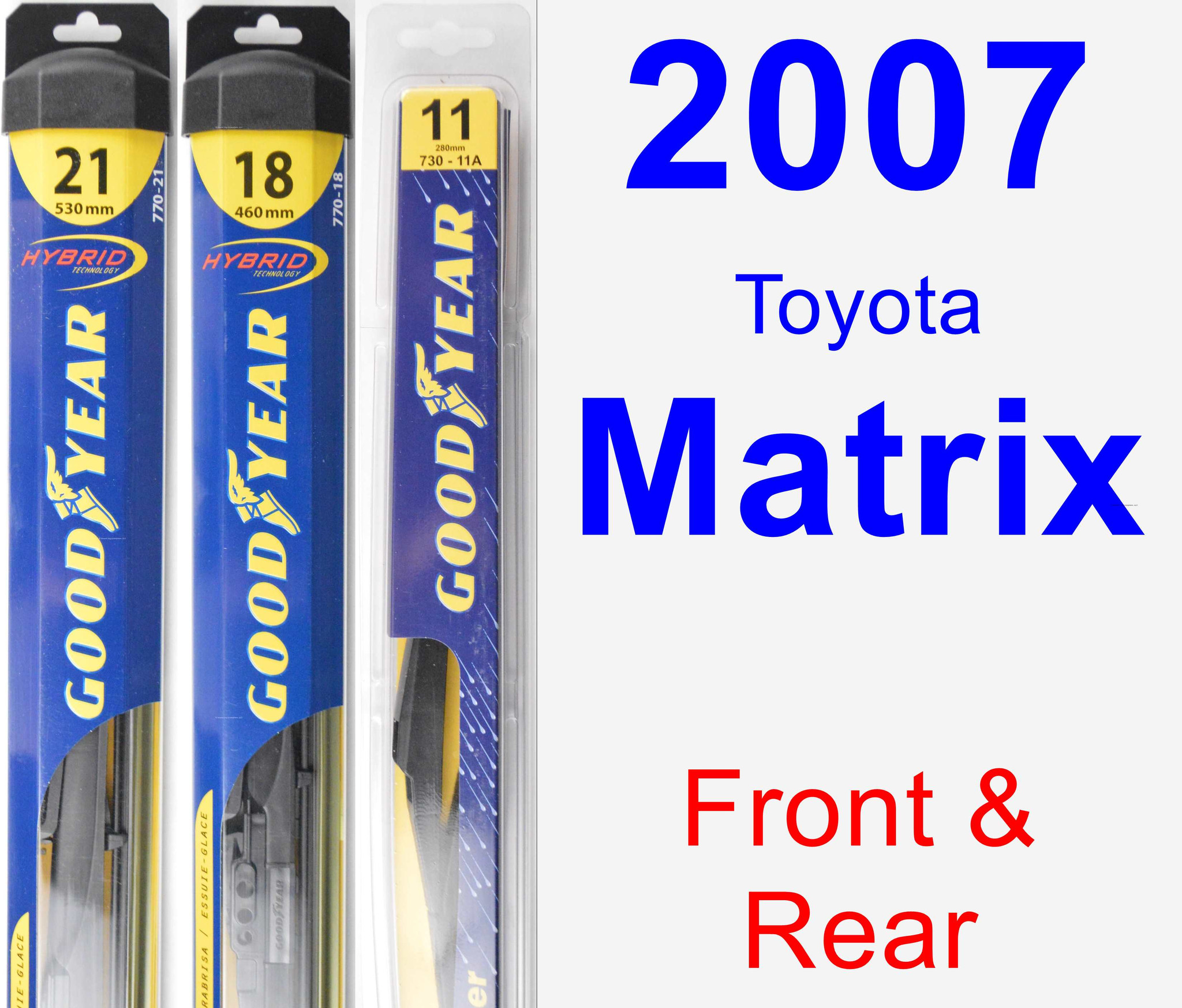 2007 Toyota Matrix Wiper Blade Set/Kit (Front & Rear) (3 Blades) Rear