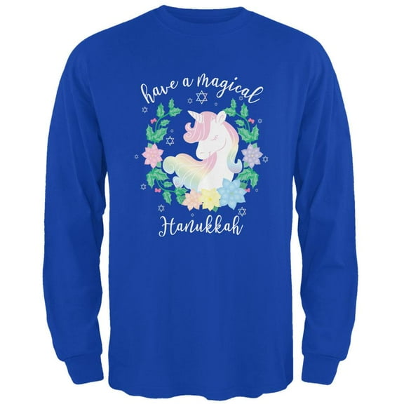 Have a Magical Hanukkah Unicorn Mens Long Sleeve T Shirt Royal LG