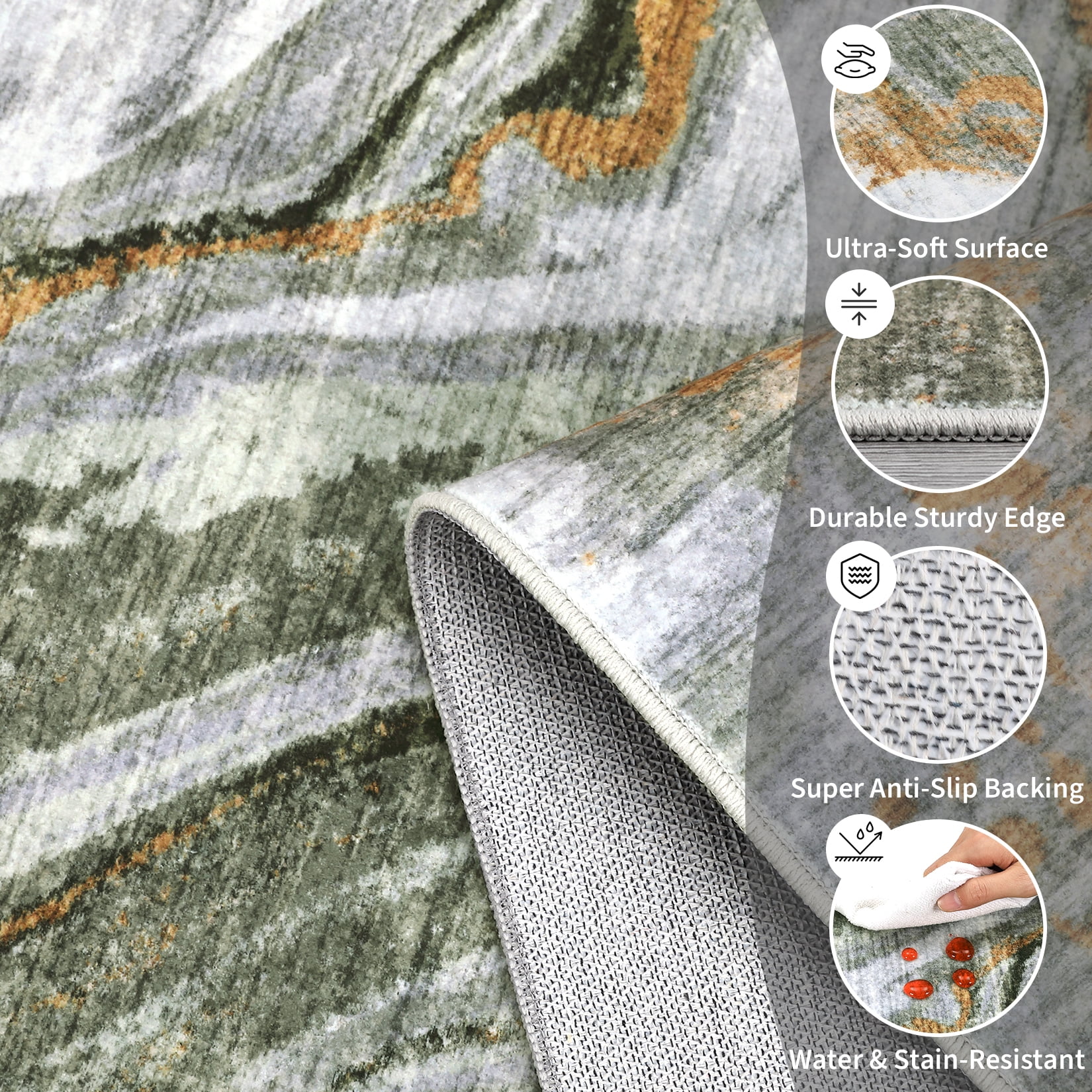 HOMERRY Large Washable Abstract 10' x 13' Area Rug for Living Room Non-Slip Indoor Carpet, Green