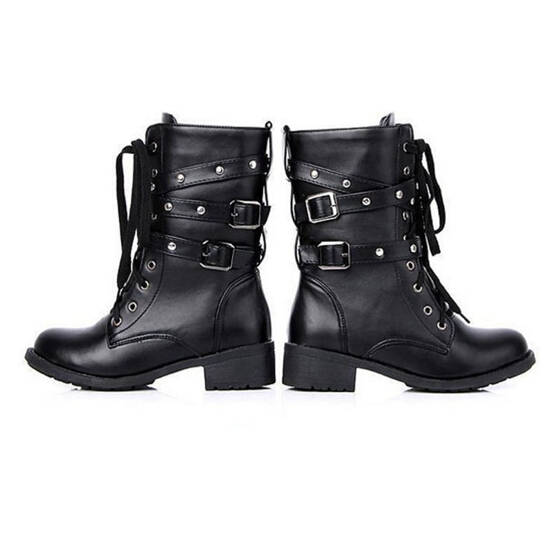 womens short flat black boots