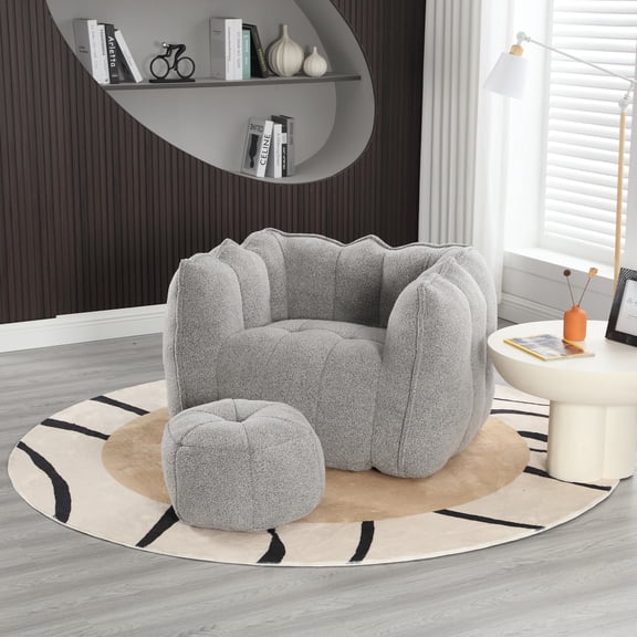 Kumix Bean Bag Chair with Armrests & Back Support, Chenille Reading Chair with Memory Foam, High Resilient Foam(Chips), Single Beanbag Sofa for Living Room, Bedroom, Game Room, Dorms, Grey