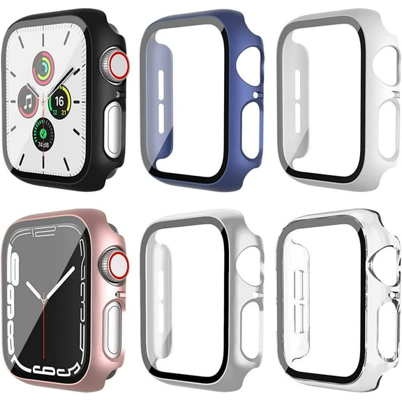[6 Pack] for Apple Watch 40mm Screen Protector Case SE 2022 Series SE 6 5 4, iWatch Tempered Glass Protective Cover, Hard PC Bumper for Women Men, Smartwatch Overall Full Accessories 40 MM