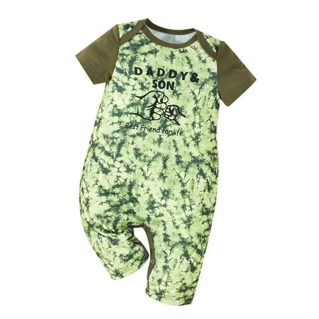 

Newborn Baby Boys Clothes Green Crewneck Short Sleeve Printed One-piece 0-18M Baby Boys Romper