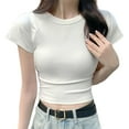 thumbnail image 2 of Rezuofi 2 Pcs Women's Casual Basic Cap Sleeve Slim Fitted Round Neck Crop Tee Top, 2 of 7