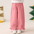 thumbnail image 7 of hengsof Girls Spring Summer Solid Elastic Waist Casual Pants Cute Ruffle Hem Cotton Loose Comfortable Long Pants for 2-14 Years Kids, 7 of 7