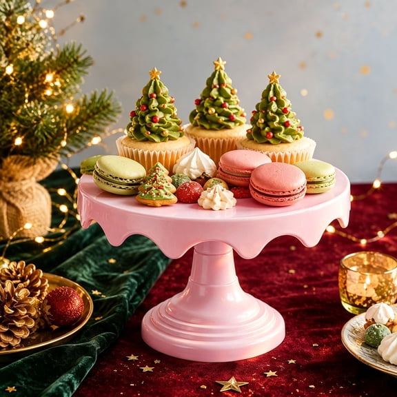 Scalloped‑Edge Round Cake Stand, Pedestal Dessert Display Stand for Cupcakes, Muffins, Fruit, Birthday, Wedding & Party Table Decor