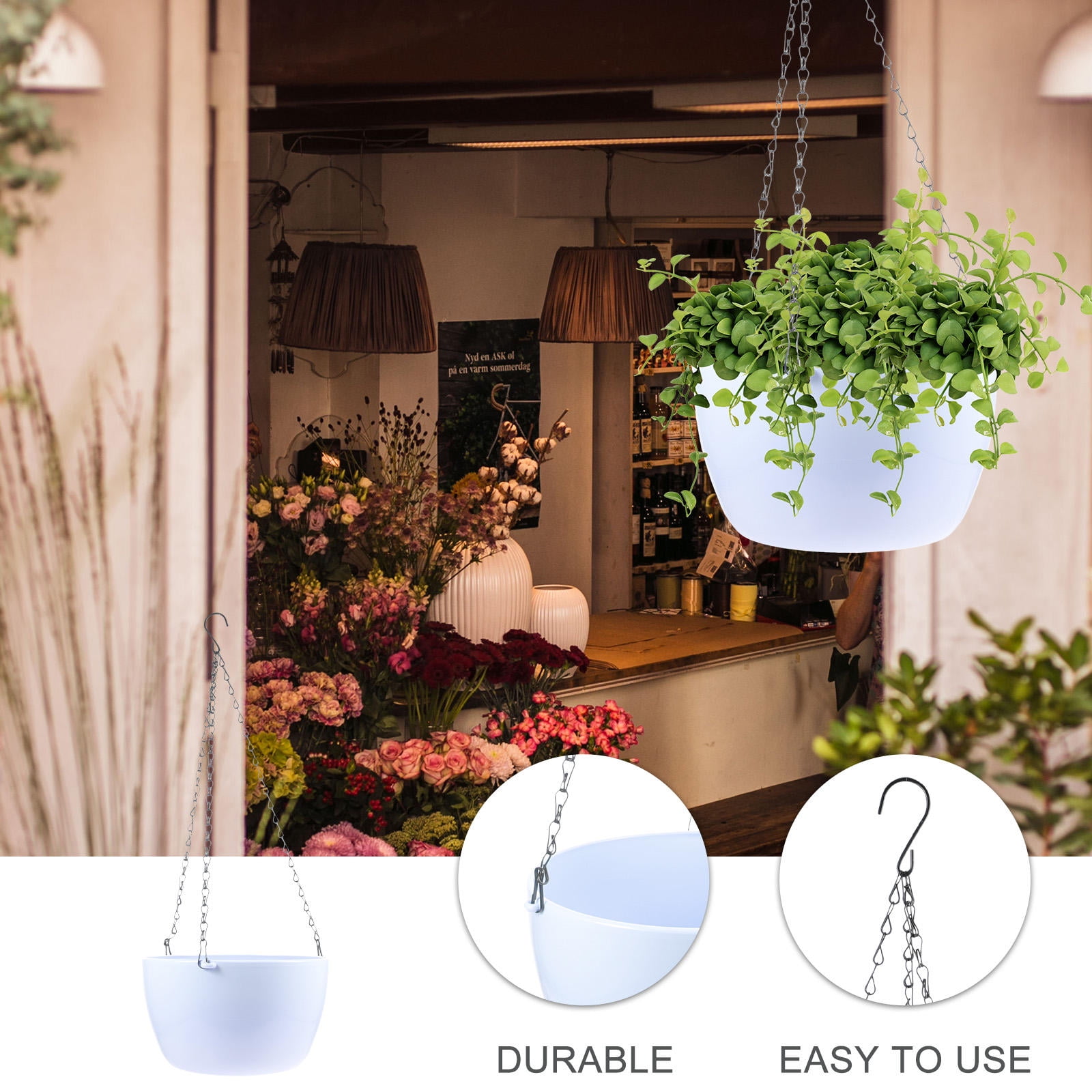 TABLZONE Hanging Round Plastic Basket Planter with Root Ventilation for Hydroponic Balcony Gardening, 1 Set
