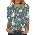 thumbnail image 2 of Cavosen Happy Easter Womens 3/4 Sleeve Tops Casual Summer Bunny Floral Print Pullover Blouse Round Neck Holiday Shirts Vacation Festival T Shirts Loose Dressy Fashion Tees L, 2 of 5