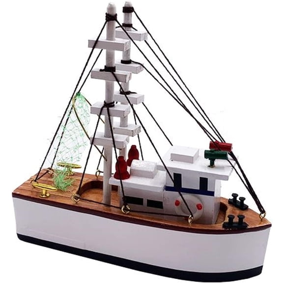 Fully Assembled Wood Shrimp Fishing Boat 6.25 Inches