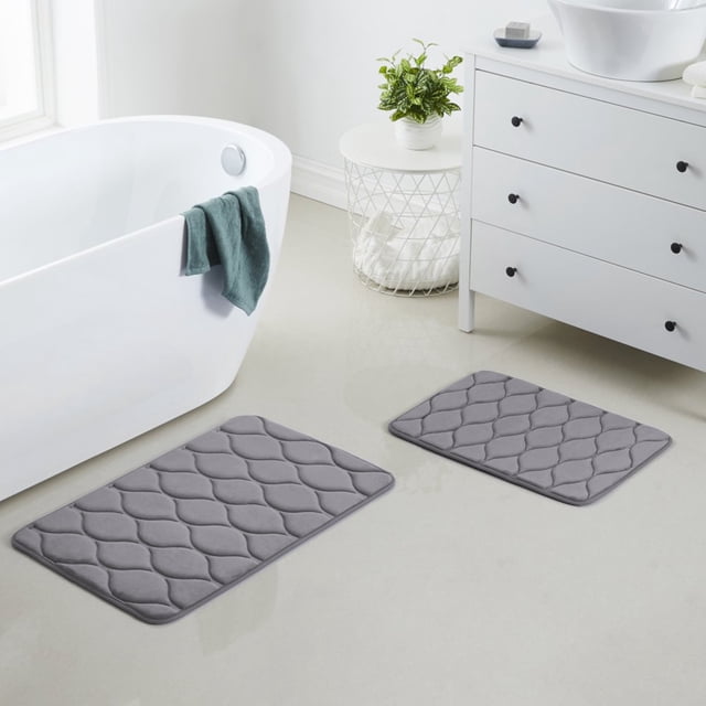 Conception Ovale en Relief Mousse à Mémoire de Forme Couleur Unie Tapis de Salle de Bain Doux Support PVC Antidérapant