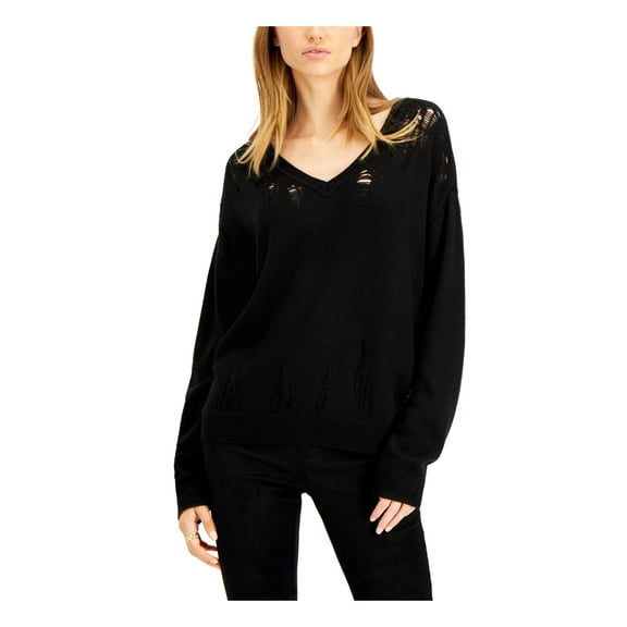 BAR III Womens Black Long Sleeve V Neck Sweater XS