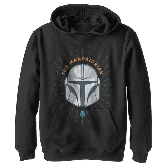 Boy's Star Wars: The Mandalorian Helmet Cartoon Pull Over Hoodie Black Small