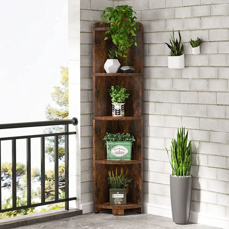 Tribesigns White Corner Shelf, 5 Tier Wood Wall Corner Bookshelf with  Anti-Slip Pad, Corner Storage Rack Shelves Display Plant Flower, Stand  Ladder