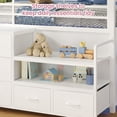 thumbnail image 6 of Low Loft Bed Twin Size with 5 Storage Drawers, Bookcase, LED Lights and Stuffed Animal Organizer, Metal Loft Bed with 13" H Safety Guardrail, Inclined Ladder and Under-Bed Play Space, White, 6 of 9