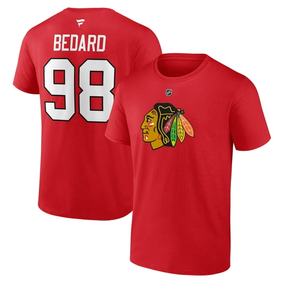 Men's Fanatics Connor Bedard Red Chicago Blackhawks Authentic Stack Name & Number T-Shirt