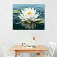 thumbnail image 2 of JEUXUS Zen Canvas Wall Art White Lotus Flower Bloom in Water Picture Prints Teal Blue Artwork Bathroom Decor for Room (16"x12"), 2 of 4
