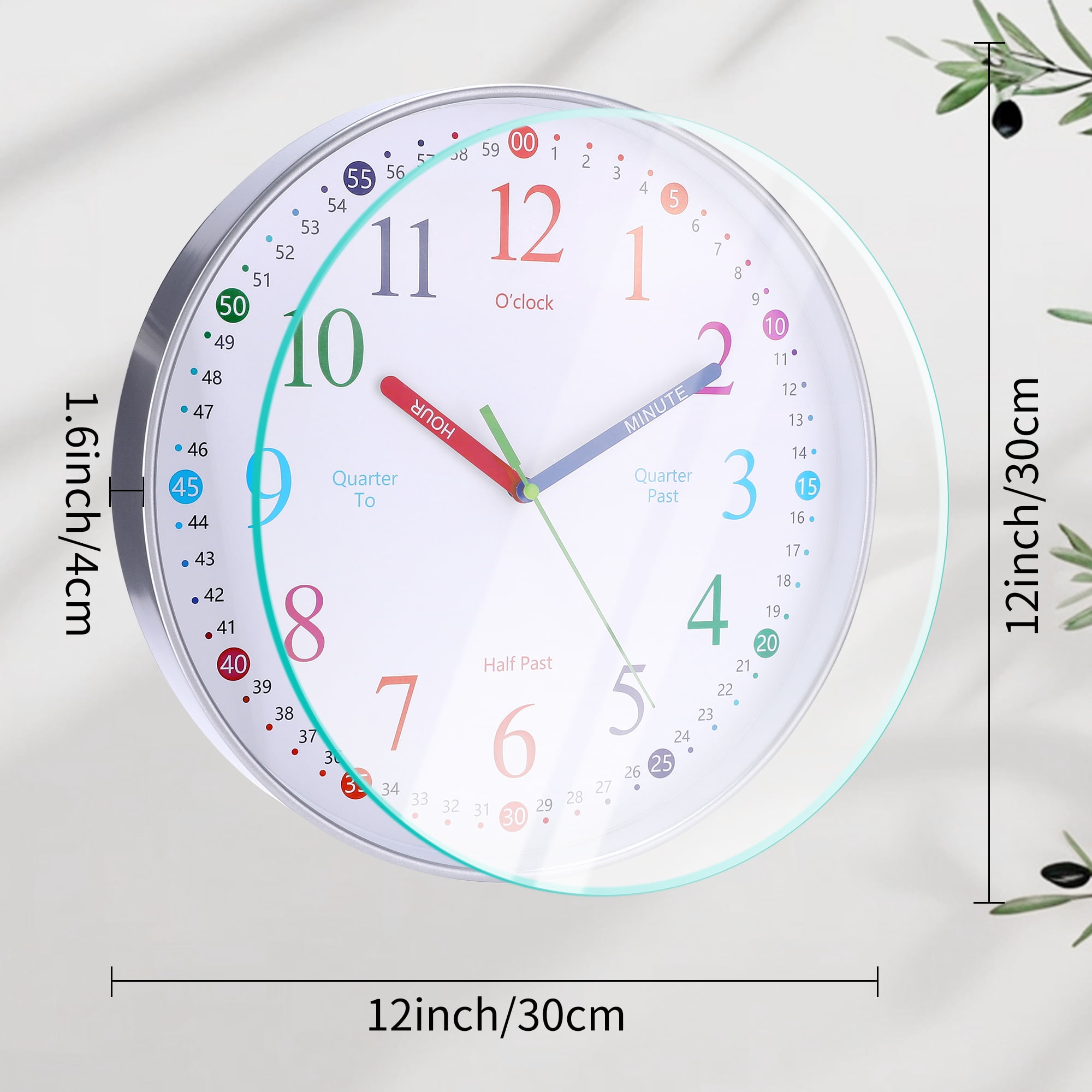 Unique Bargains Silent Wall Clock Non Ticking Battery-Powered White Pattern 3