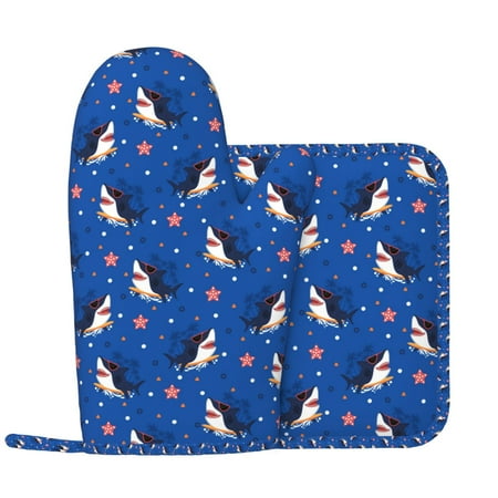 

Cute Shark Cartoon Oven Mitts and Pot Holders Sets Heat Resistant Silicone Oven Mitts Pot Holders for Kitchen Cooking Baking Non-Slip Oven Gloves Hot Pads Potholders