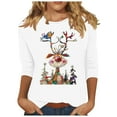 thumbnail image 3 of Jinhomg Holiday Cute Funny Shirt for women 2024 Trendy Christmas Deer print pullover tops fall winter lightweight casual 3/4 sleeve tunic blouses Daily Deals Clearance White S, 3 of 5