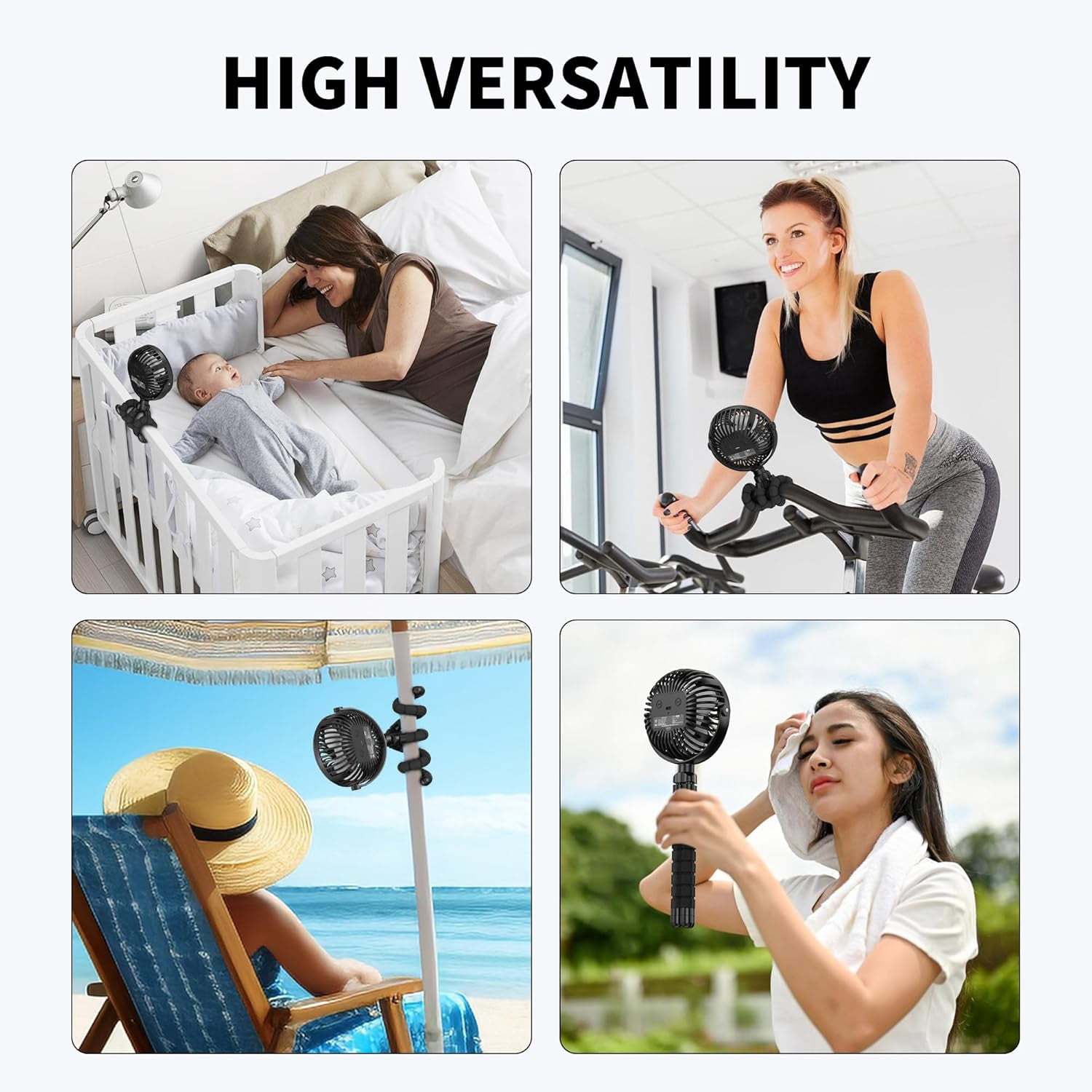 Battery Operated Stroller Fan with 3 Speeds, Rotatable and Portable for Car , Crib, Bike and Treadmill - Black