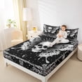 thumbnail image 4 of Homewish Retro Rustic Floral Full Size Sheets,White Black Bed Sheets,Gothic Skeleton Moth Sheet Sets For Adults,Luxury Bedroom Decor,4 Pieces, 4 of 7