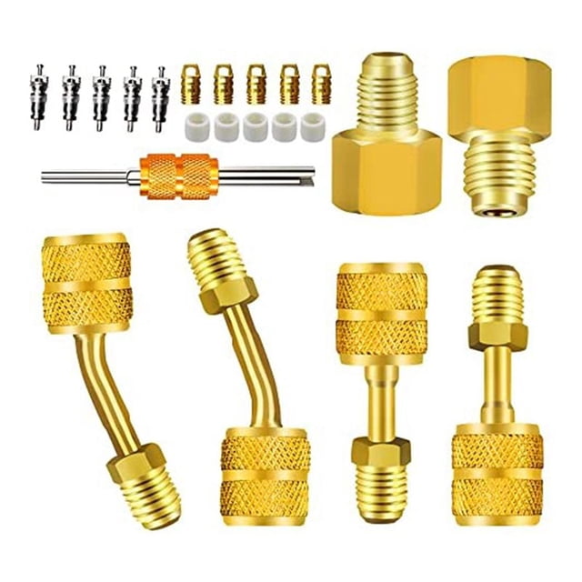 Adaptador R410A para sistema de aire acondicionado mini split HVAC, rosca hembra de 5/16" a rosca macho de 1/4", extractor de núcleo de válvula.