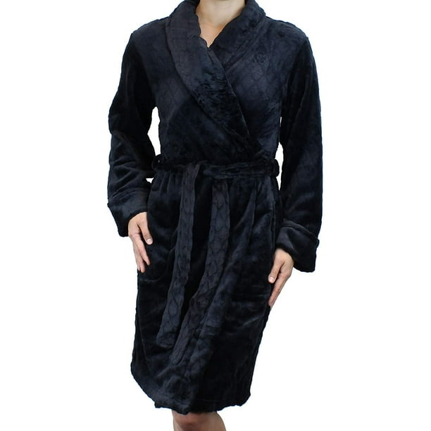 Ms Lovely - Women's Quilted Pattern Warm Fleece Robe - Plush Soft Short ...