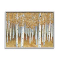Stupell Industries Autumn Leaves Birch Tree Landscape Rustic Forest Modern Painting Gray Framed Art Print Wall Art, 11 x 14, Design by James Wiens