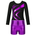 thumbnail image 4 of YONGHS Kids Girls Gymnastics Active Dancewear Long Sleeve Leotard Bodysuit with Shorts Set Purple 4, 4 of 7