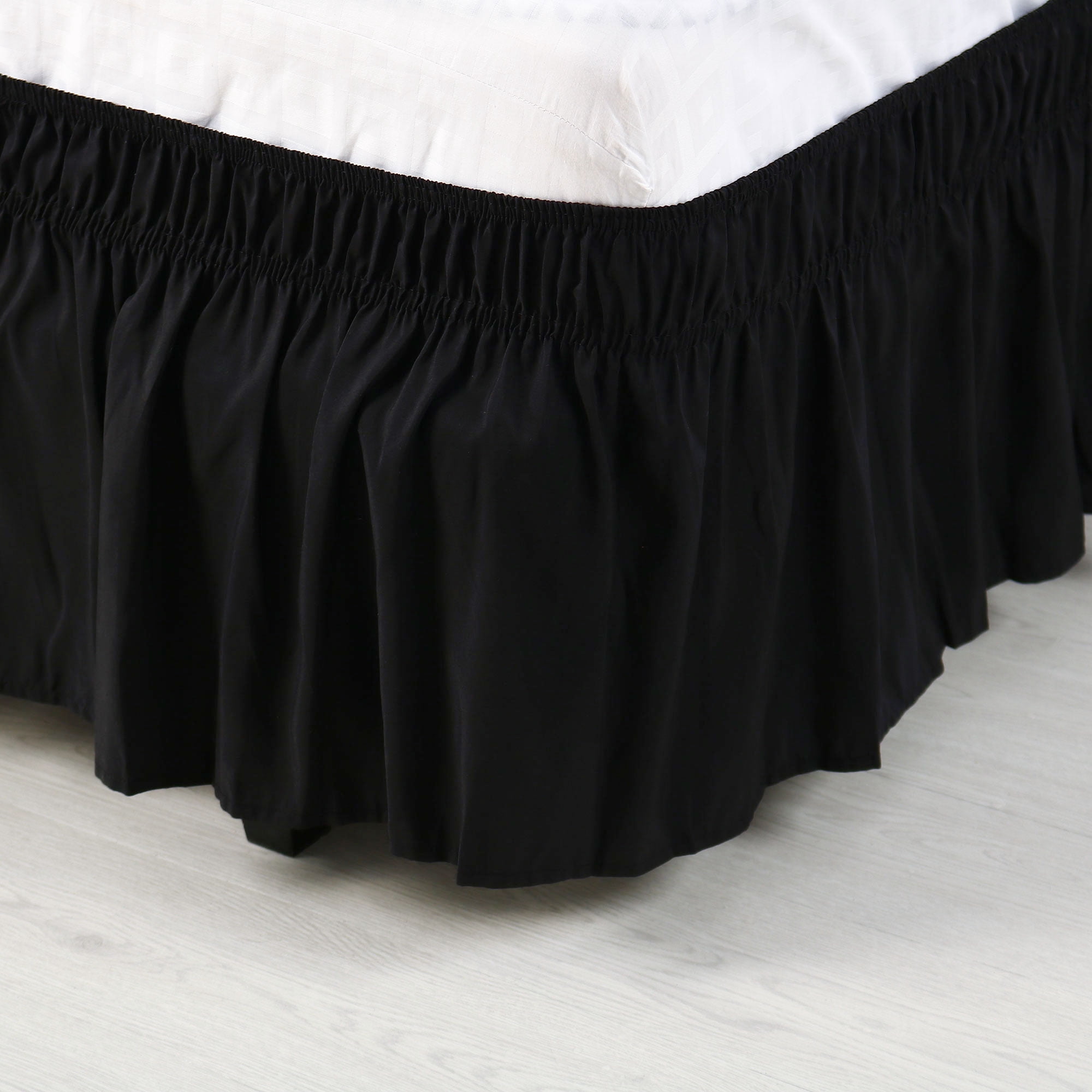 REGALWOVEN Bed Skirt Polyester Elastic Wrap Around Dust Ruffle, Queen Black