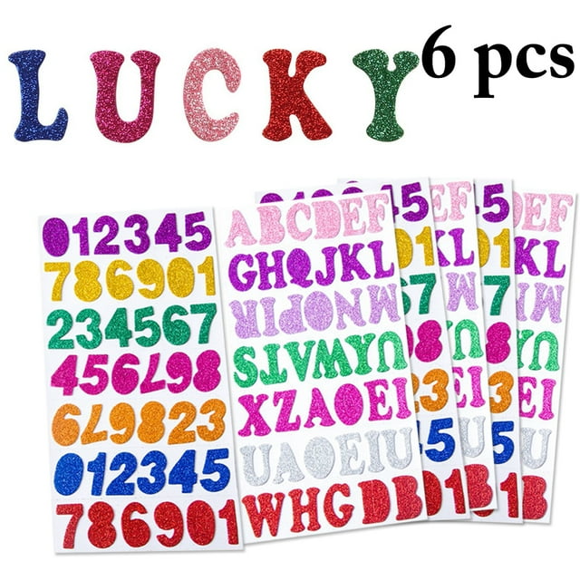 Coofit 6 Sheets Glitter Foam Stickers DIY Decorative Alphabet Stickers Number Stickers