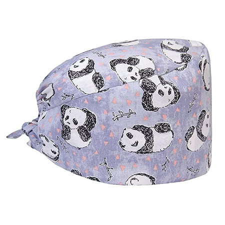 

Prosgs Unisex Feather Panda Adjustable Sweat Absorbent Scrub Cap Round Bouffant Hat