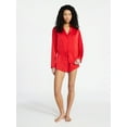 thumbnail image 2 of No Boundaries Sleepwear Satin Long Sleeve Button-Up Top and Shorts Set, 2-Piece, Women’s XS-XXL, 2 of 5